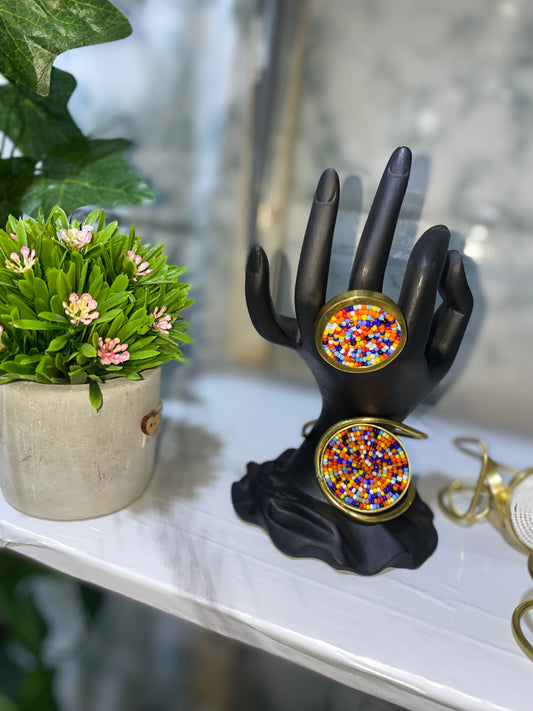 Set of beaded bracelets and rings